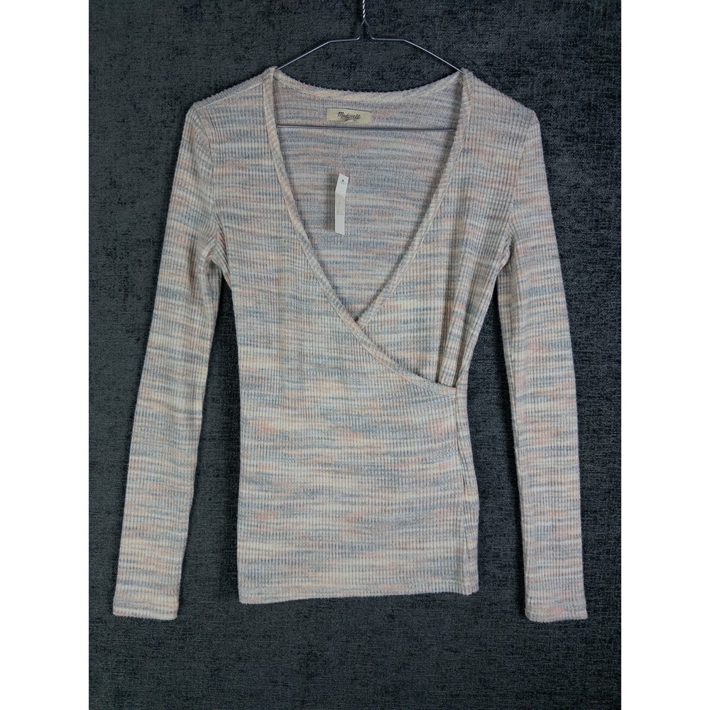 NWT Madewell Wrap Top Womens 2XS Ribbed Mauve Casual Pastel